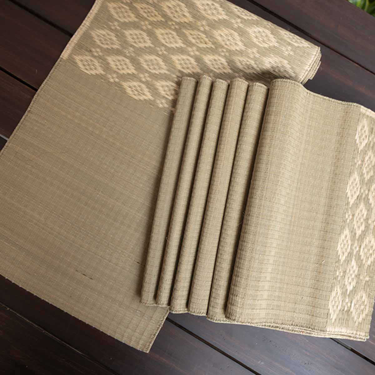 Handwoven Madur Runner and Mats Set (Light Olive)