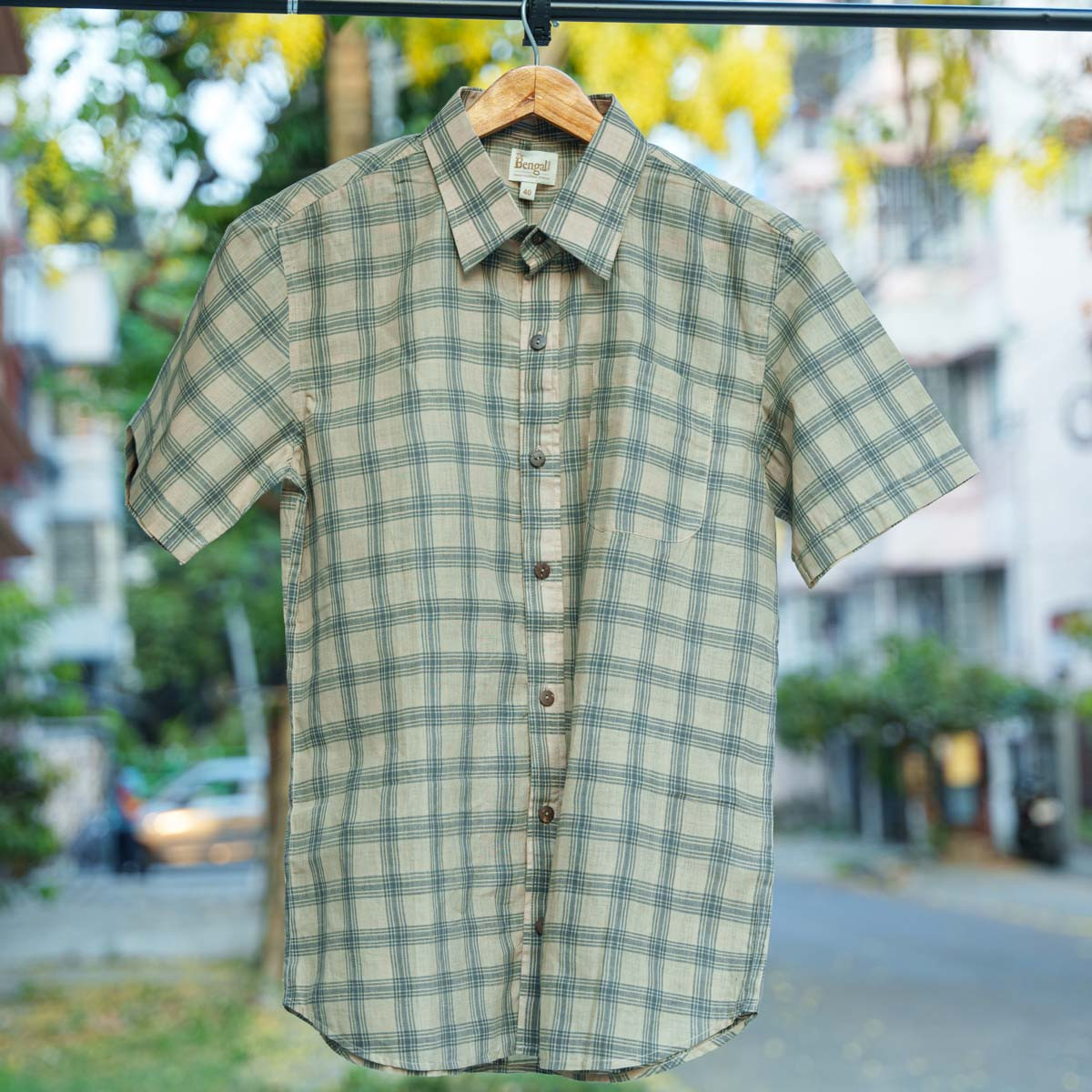 Beige Checked Cotton Shirt-42