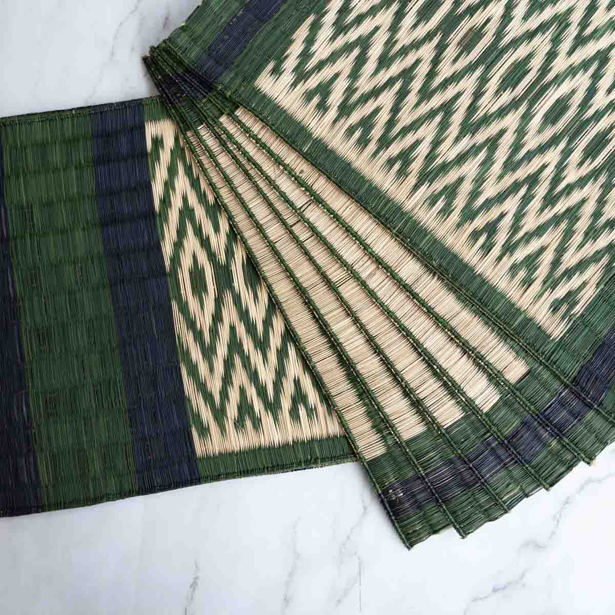 Handwoven Madur Runner and Mats Set (Green)