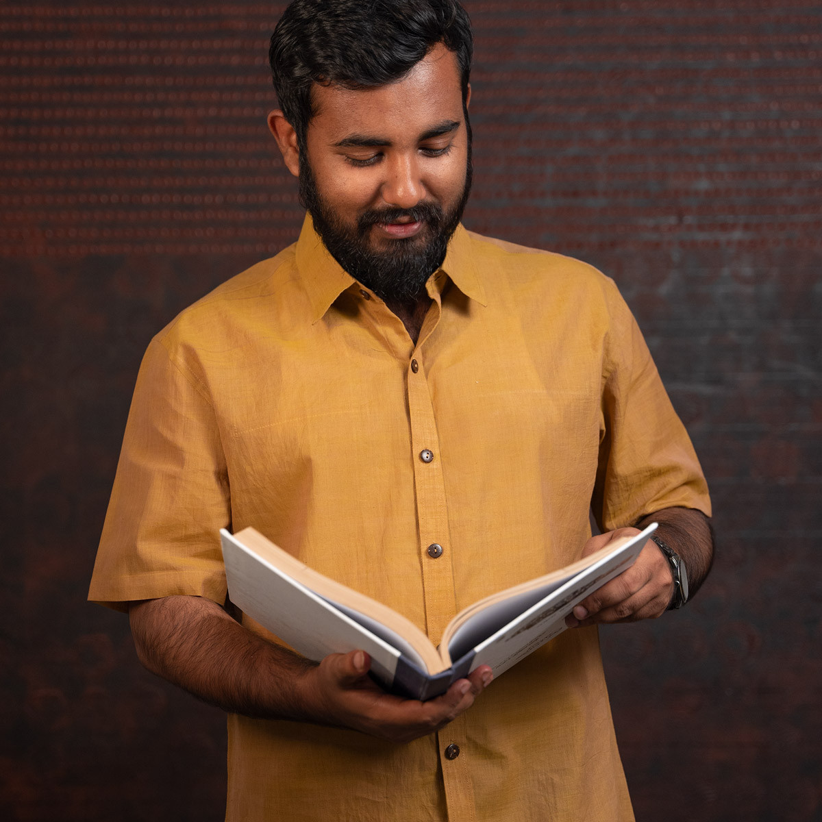 Mustard Cotton Half Sleeve Shirt-44