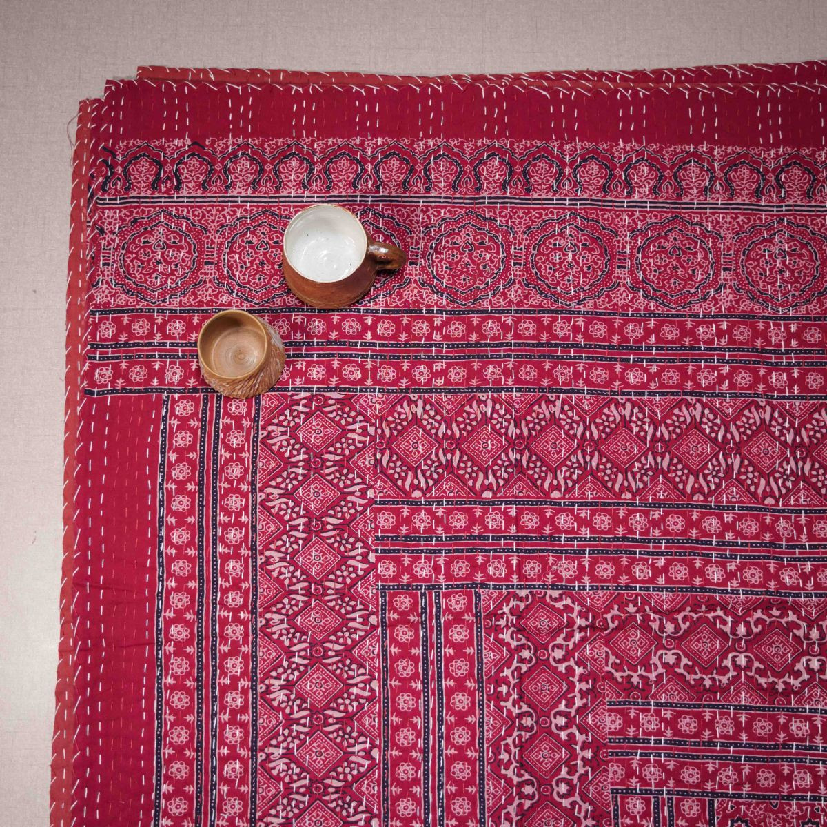 Single Red Kantha Quilt