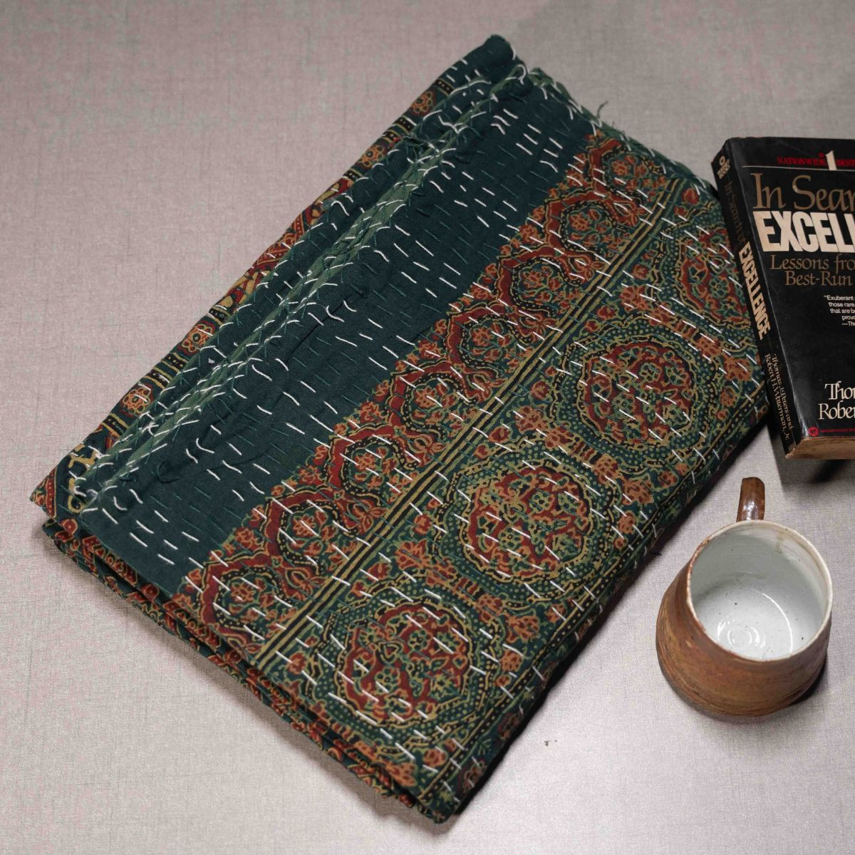 Single Green Kantha Quilt