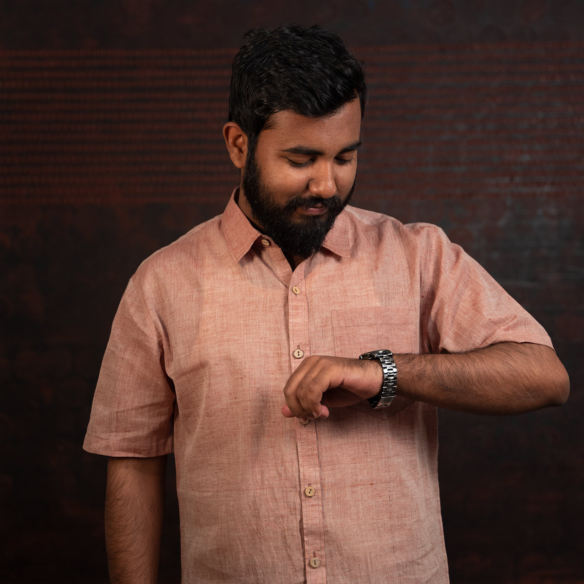 Salmon Cotton Half Sleeve Shirt-44