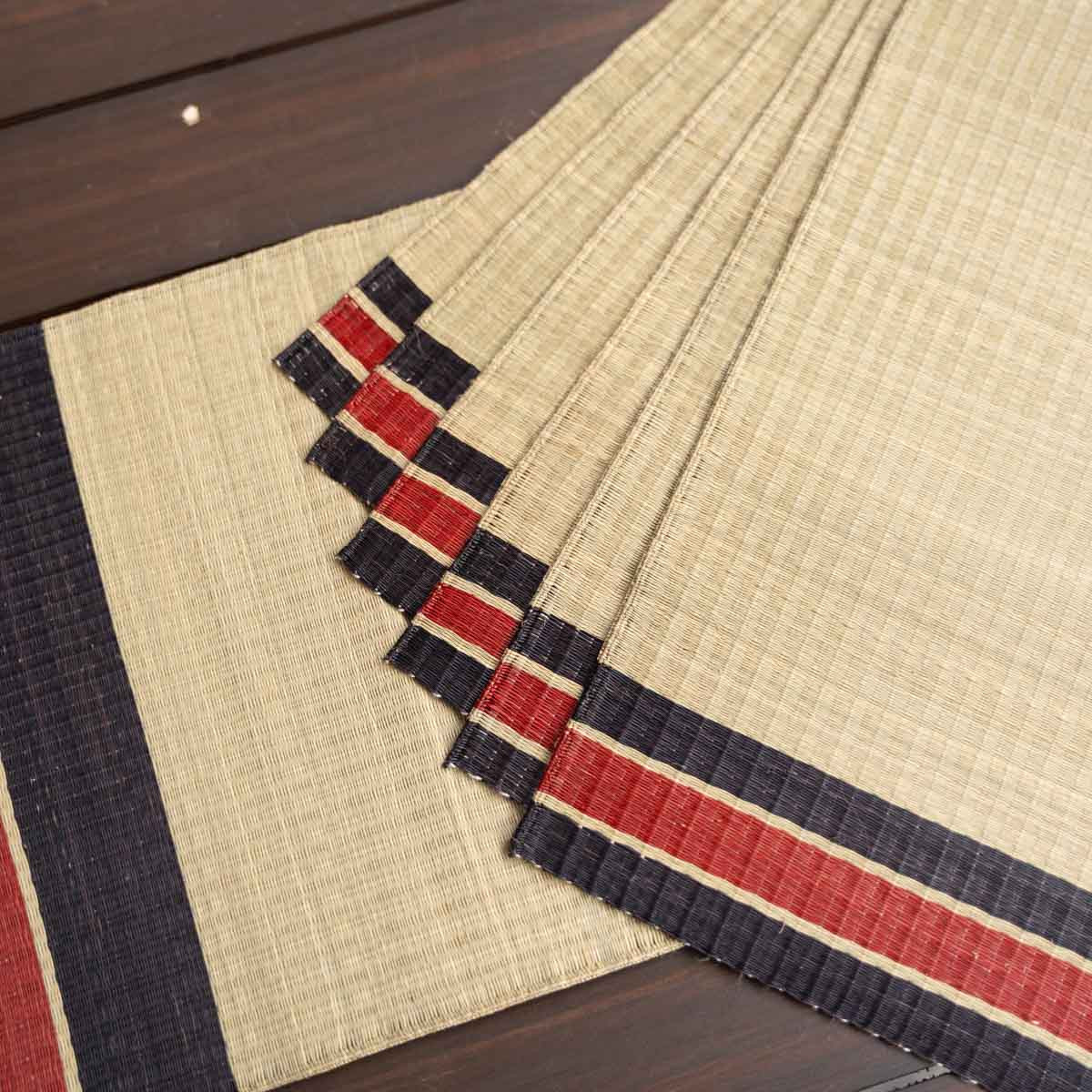 Handwoven Madur Runner and Mats Set (Black & Red)