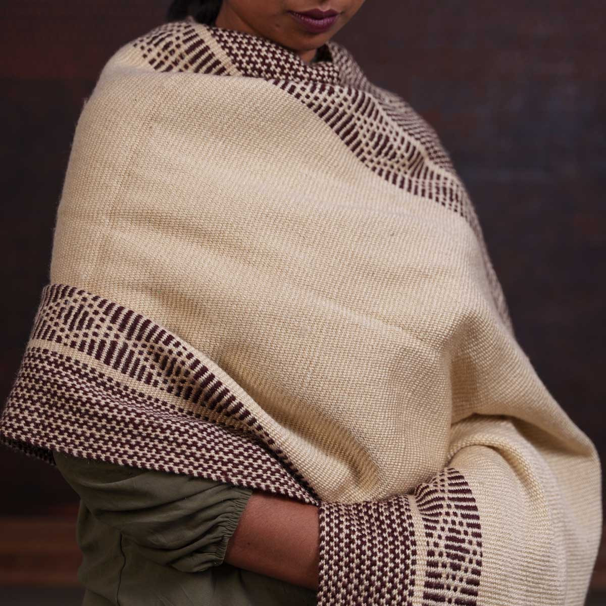 Pure Wool Handwoven White and Ash Shawl